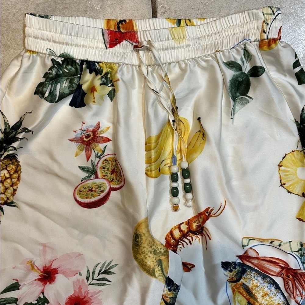 NEW! Bailey 44 Italian Summer Satin Wide Leg Pants S Food Crawfish Lemons - Picture 4 of 8